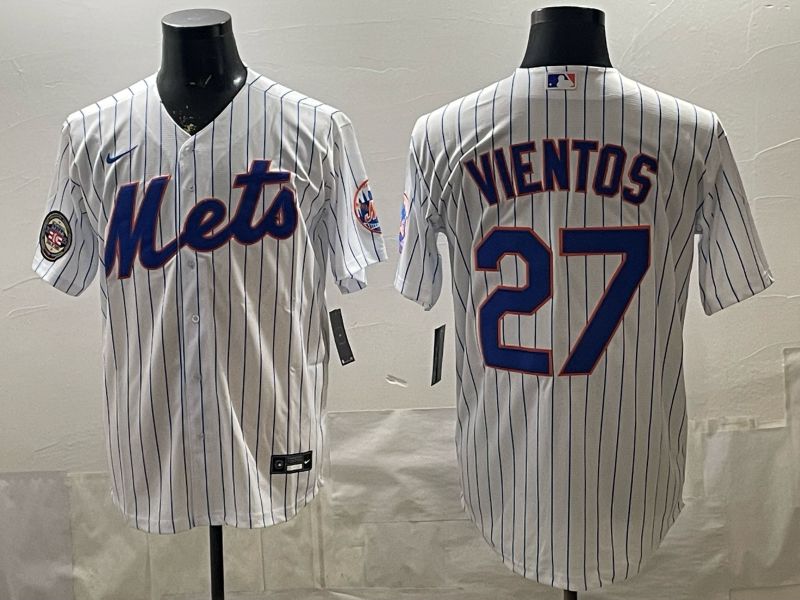 2026 Men Nike New York Mets #27 Vientos White Stripe Game MLB Jersey 002